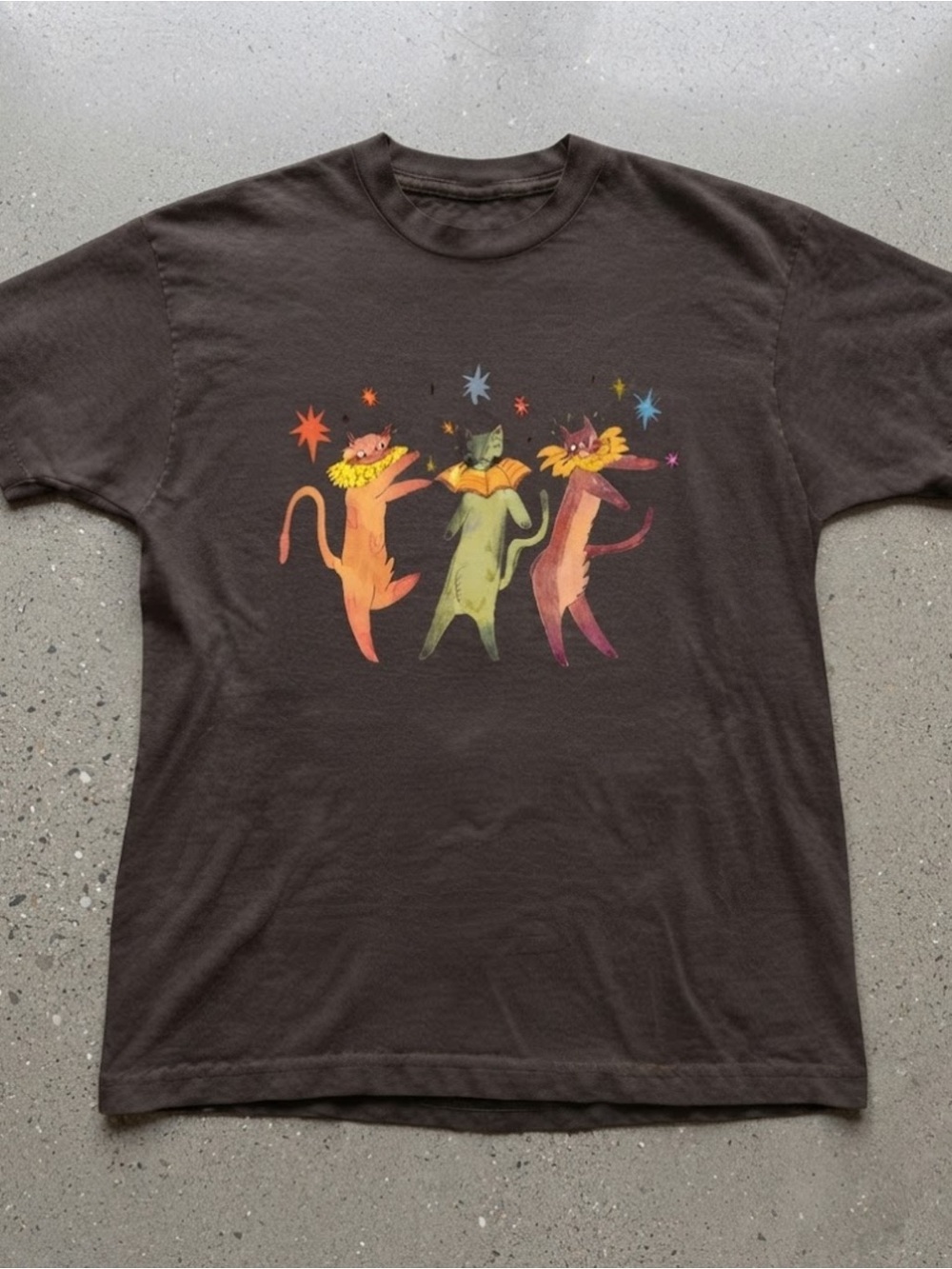 Brown Cute Dancing Cats Graphic Art Print Gildan T-shirt
